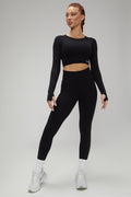 Hot Winter Spring Seamless Long Sleeve Crop Top High Waist Leggings 2psc Set