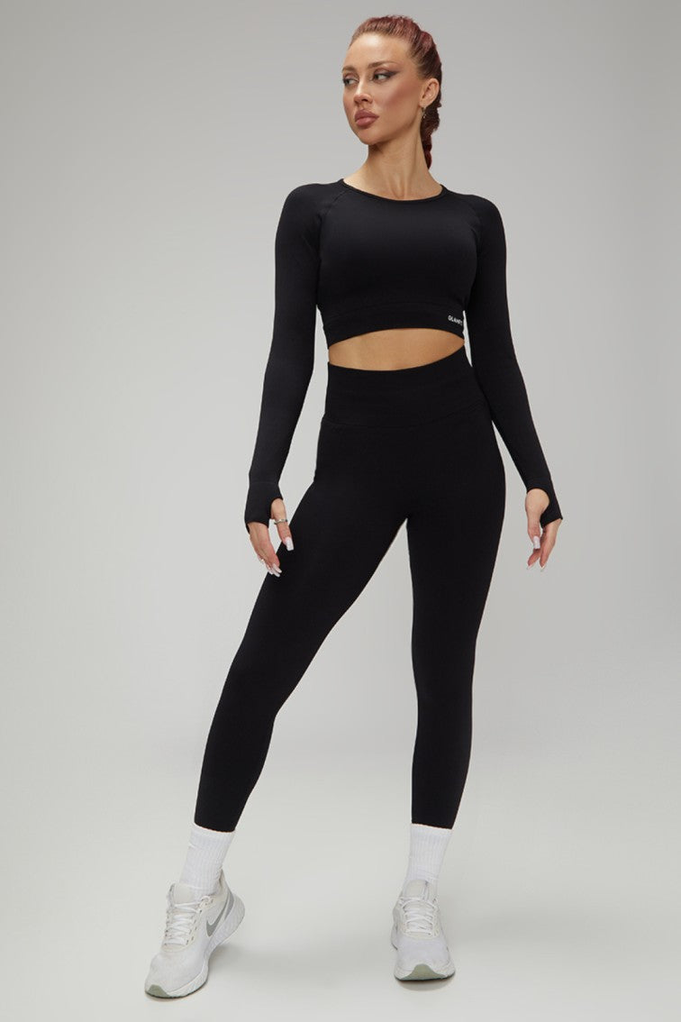 Hot Winter Spring Seamless Long Sleeve Crop Top High Waist Leggings 2psc Set