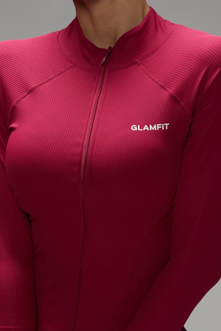 Long Sleeves Ribbed Thumb Holes Deep Ribbed Collar Breathable Workout Jacket