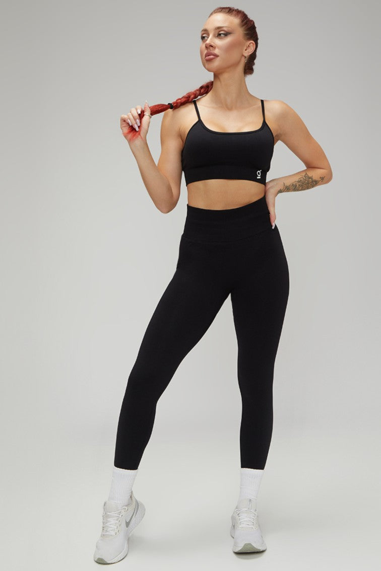 Women Casual Outfits High Waist Leggings And Sports Bra Black