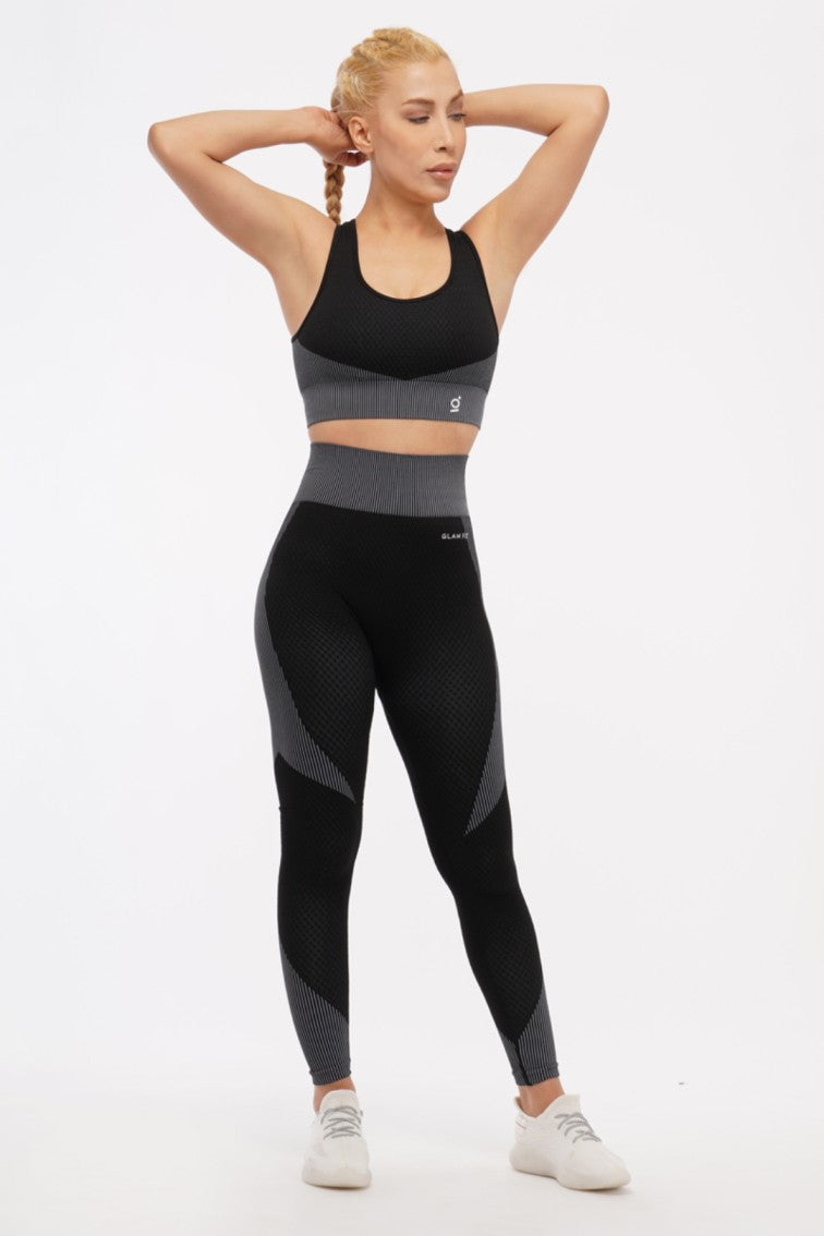 Women Seamless Workout Outfits Sport Bra And Legging Black Gray