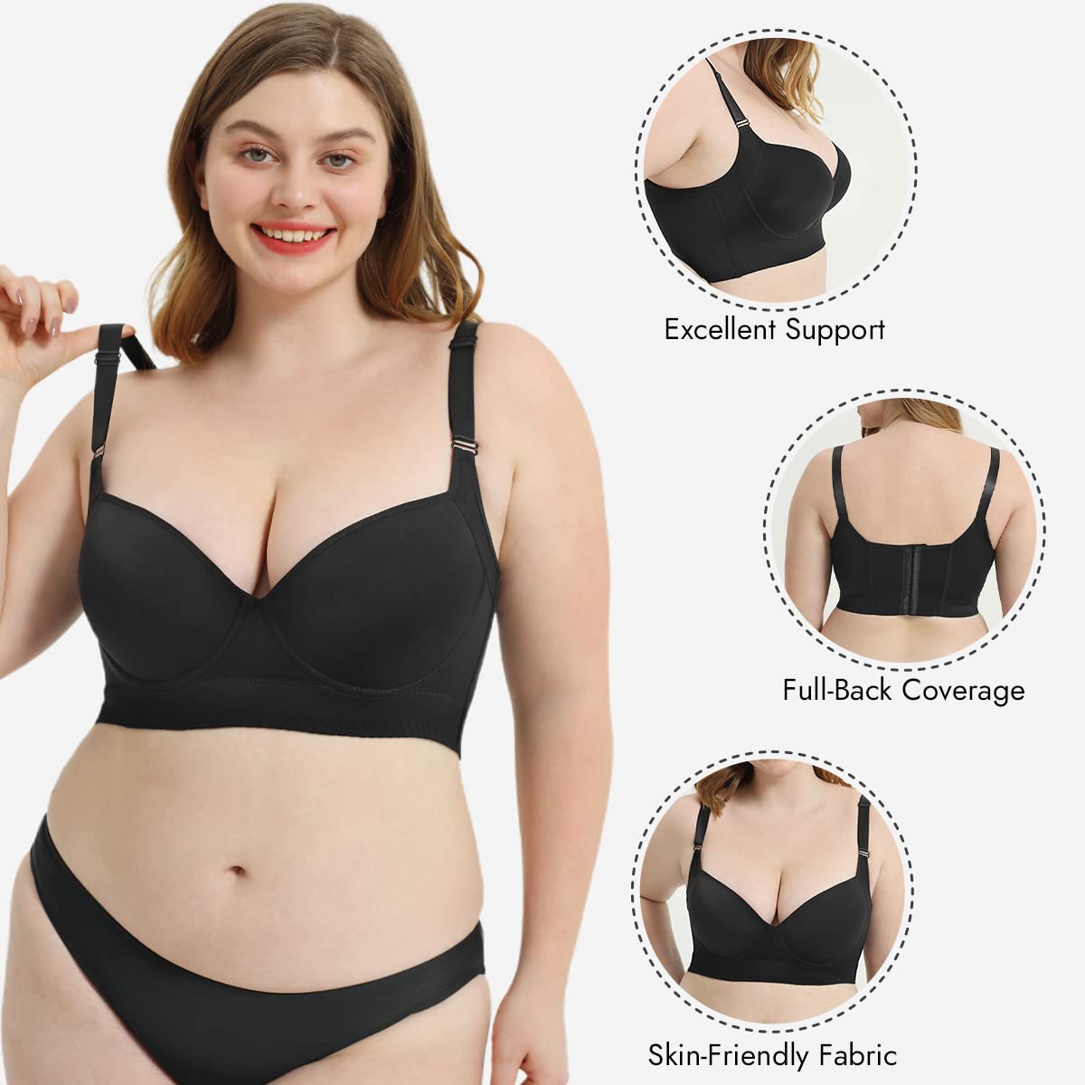 SheCurve® Smoothing Back Push-Up Enhancing Bra - Black (2 PACK）