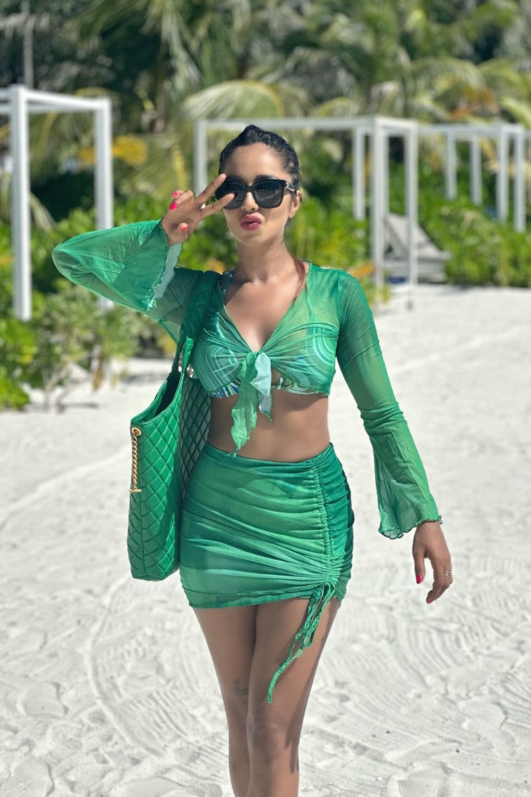 Women 2 Piece Bikini & Skirt Set (Green)