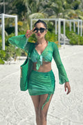 Women 2 Piece Bikini & Skirt Set (Green)