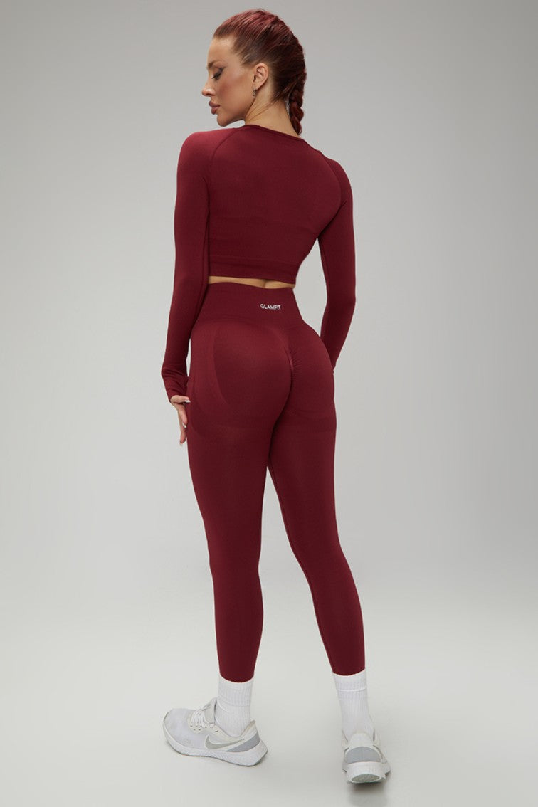 Hot Winter Spring Seamless Long Sleeve Crop Top High Waist Leggings 2psc Set