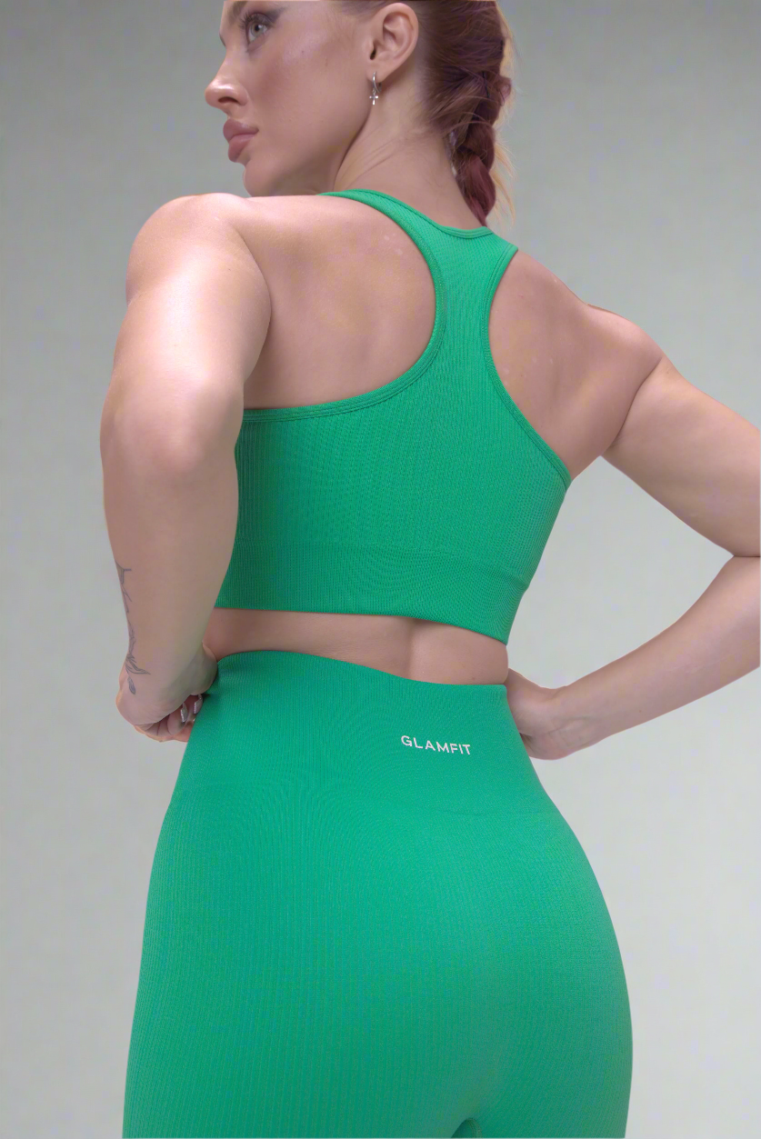 2 Way Zipper Jacket, Padded Sports Bra and Legging Set Green