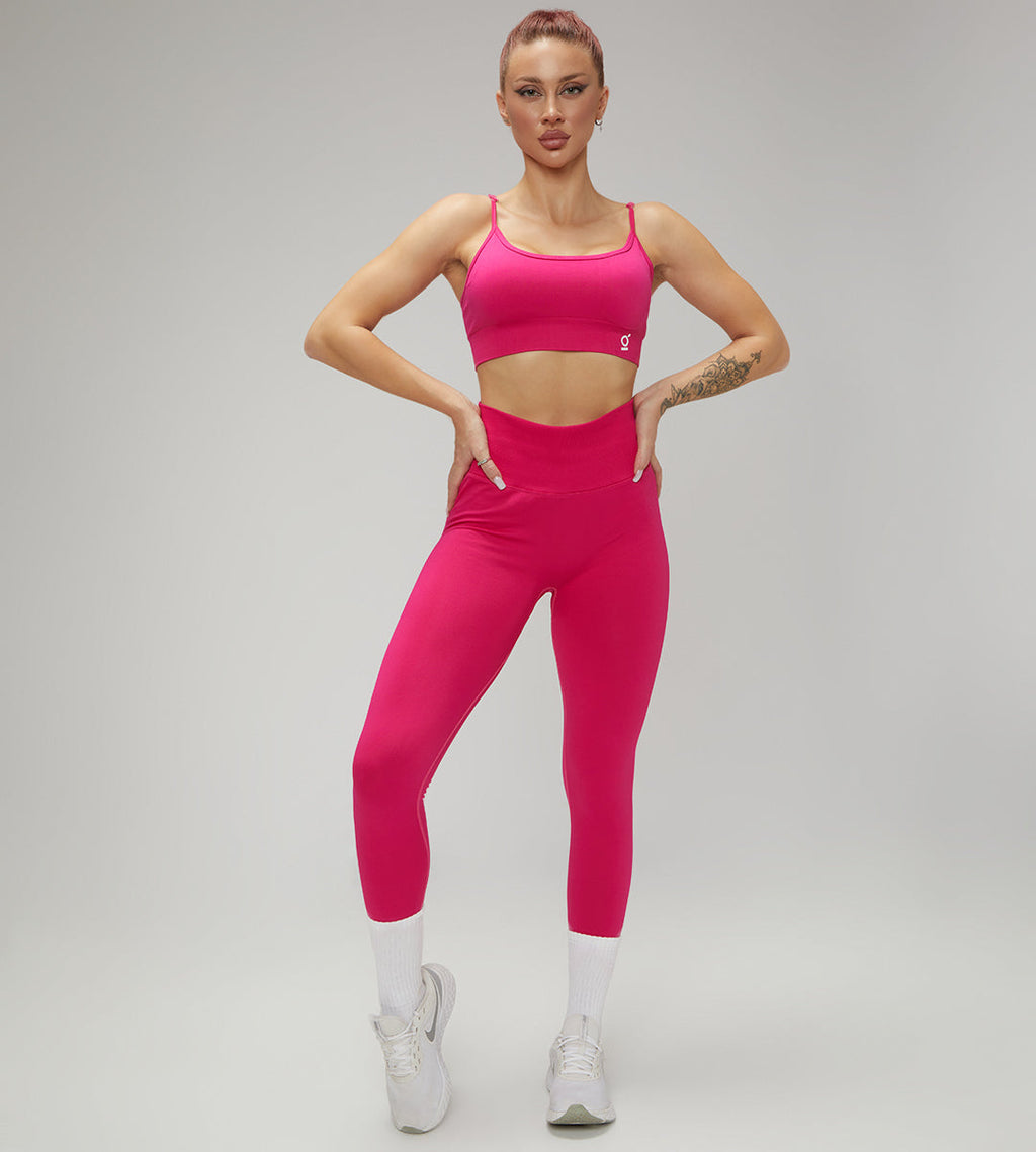 European Quick Dry Long Sleeves Crop Top With Padded sports Bra, High Waist Leggings Workout Sets Pink