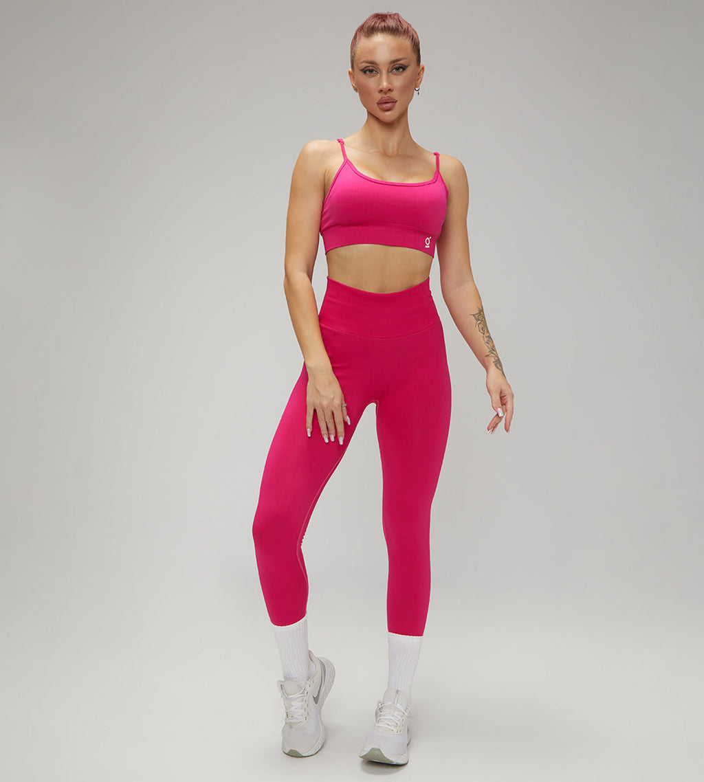 European Quick Dry Long Sleeves Crop Top With Padded sports Bra, High Waist Leggings Workout Sets Pink