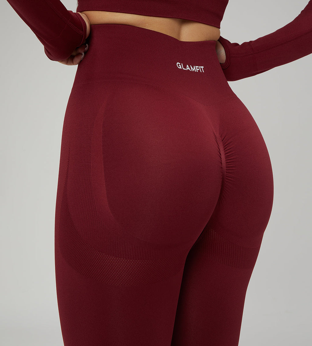 Hot Winter Spring Seamless Long Sleeve Crop Top High Waist Leggings 2psc Set Maroon