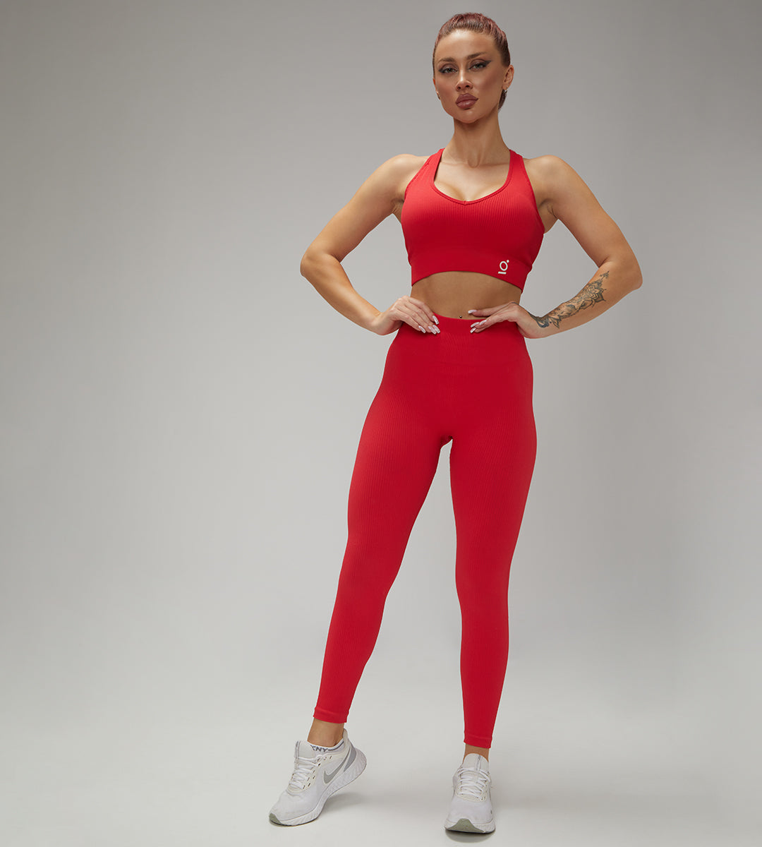 2 Way Zipper Jacket, Padded Sports Bra and Legging Set Red