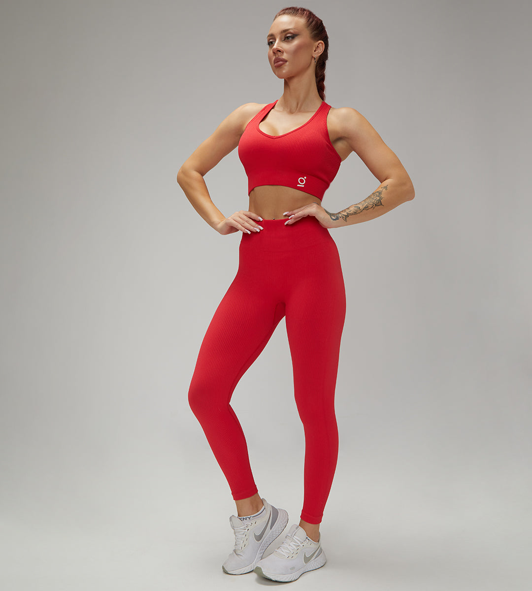2 Way Zipper Jacket, Padded Sports Bra and Legging Set Red