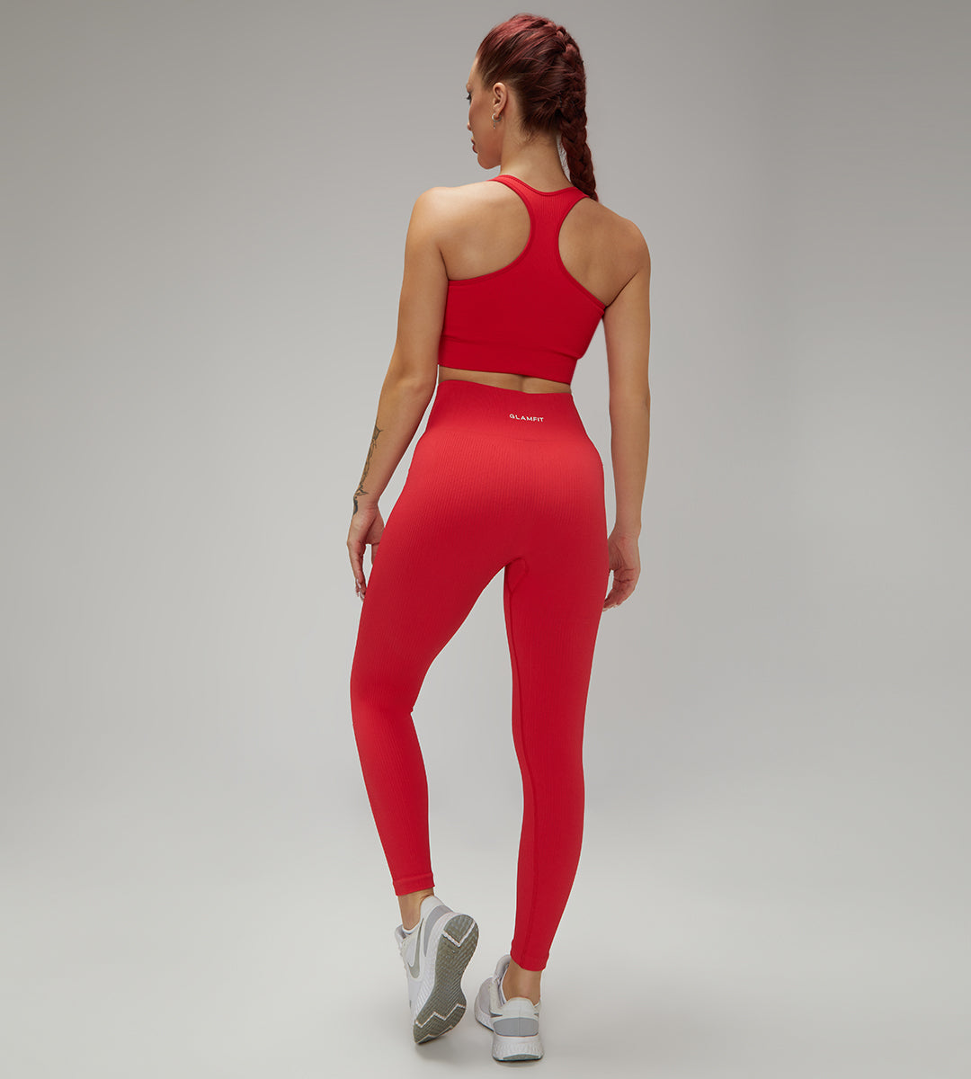 2 Way Zipper Jacket, Padded Sports Bra and Legging Set Red