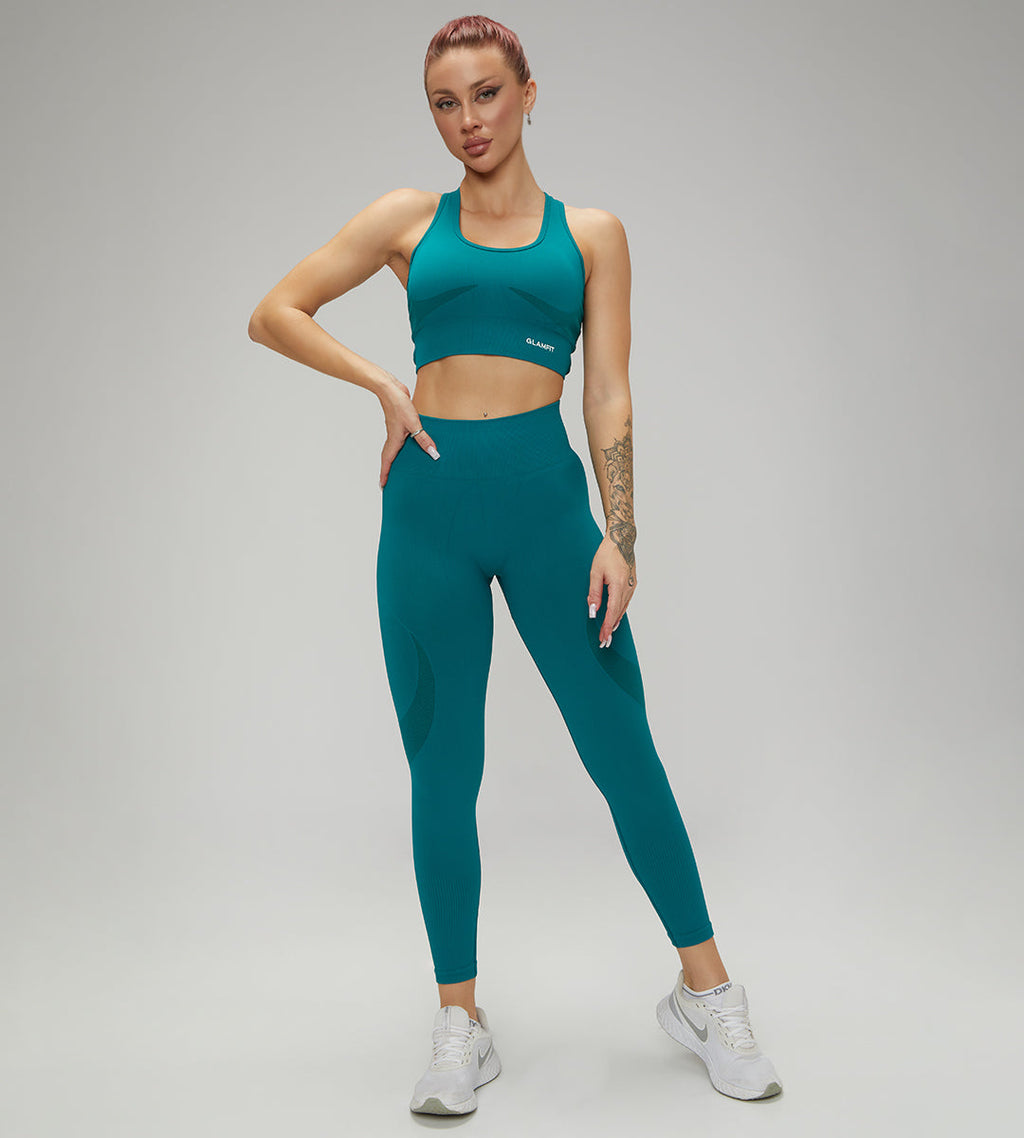 Teal Cross Back Padded Sport Bra and Leggings Set