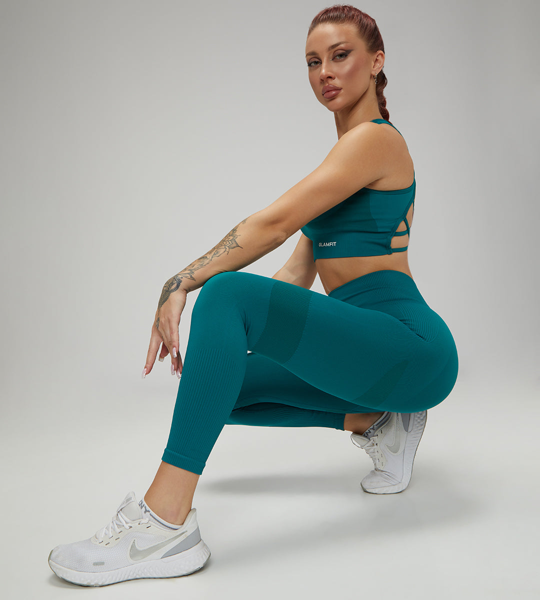 Teal Cross Back Padded Sport Bra and Leggings Set