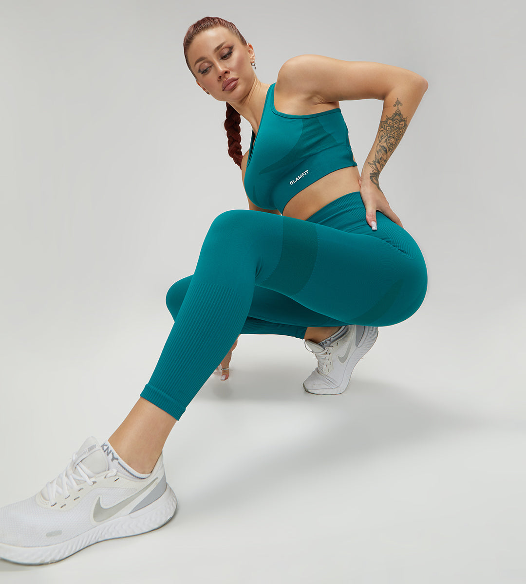 Teal Cross Back Padded Sport Bra and Leggings Set