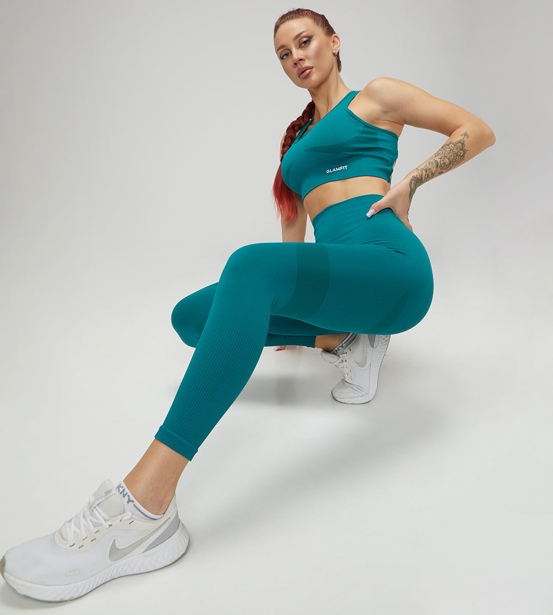 Teal Cross Back Padded Sport Bra and Leggings Set