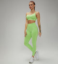 Rib-Knit Ladies High Waist Breathable Sport Pants And ZigZag Back Padded Bra Light Green