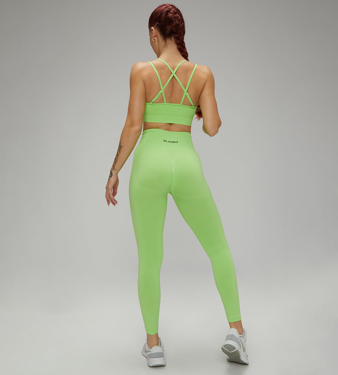 Rib-Knit Ladies High Waist Breathable Sport Pants And ZigZag Back Padded Bra Light Green