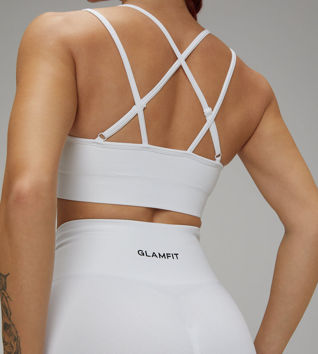 Rib-Knit Ladies High Waist Breathable Sport Pants And ZigZag Back Padded Bra 2pcs Set White