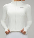 Long Raglan Sleeves Thumb Holes Deep Ribbed Collar Breathable Workout Jacket White