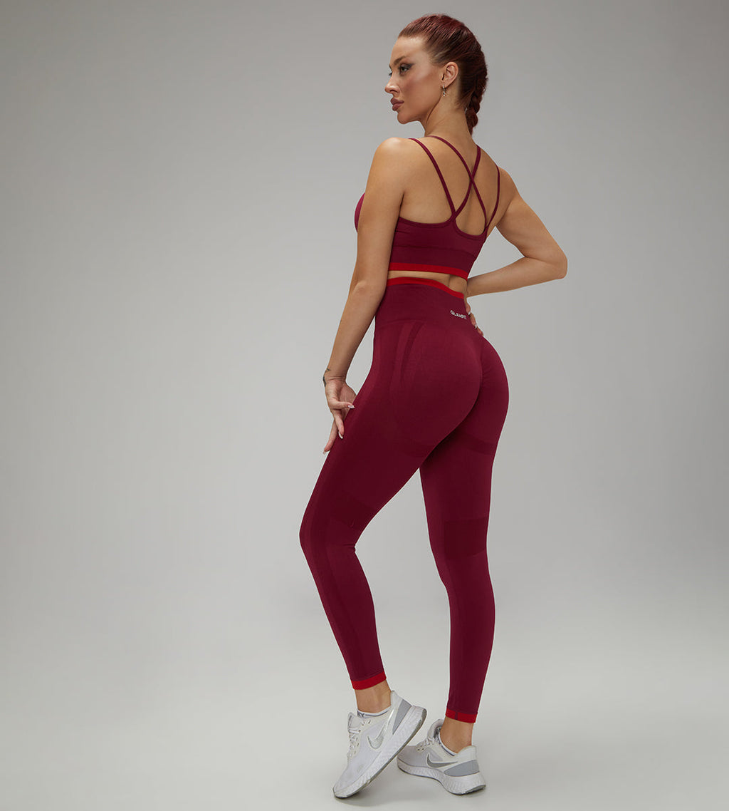 Maroon Cross Padded Sport Bra, Leggings Sets