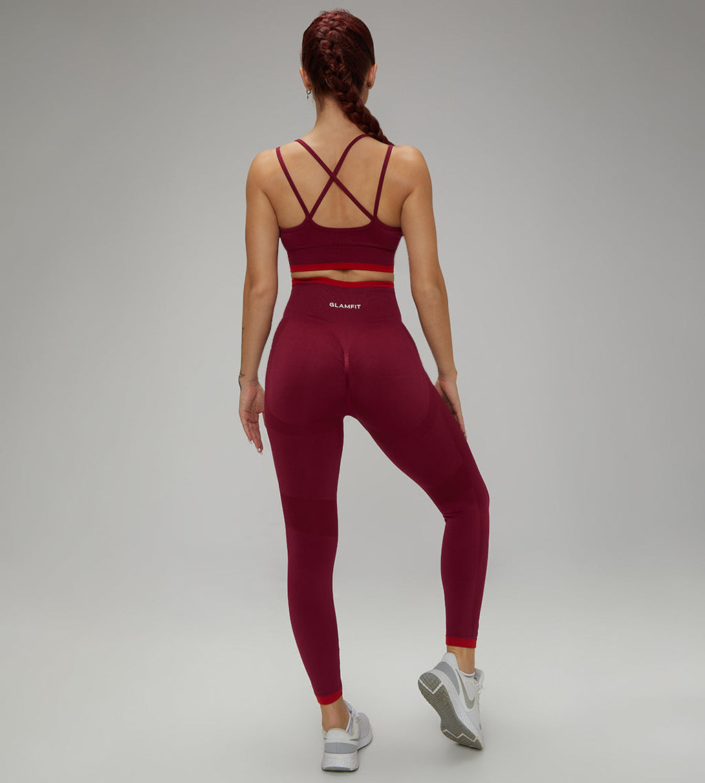 Maroon Cross Padded Sport Bra, Leggings Sets