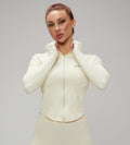 Long Raglan Sleeves Thumb Holes Deep Ribbed Collar Breathable Workout Jacket Off White