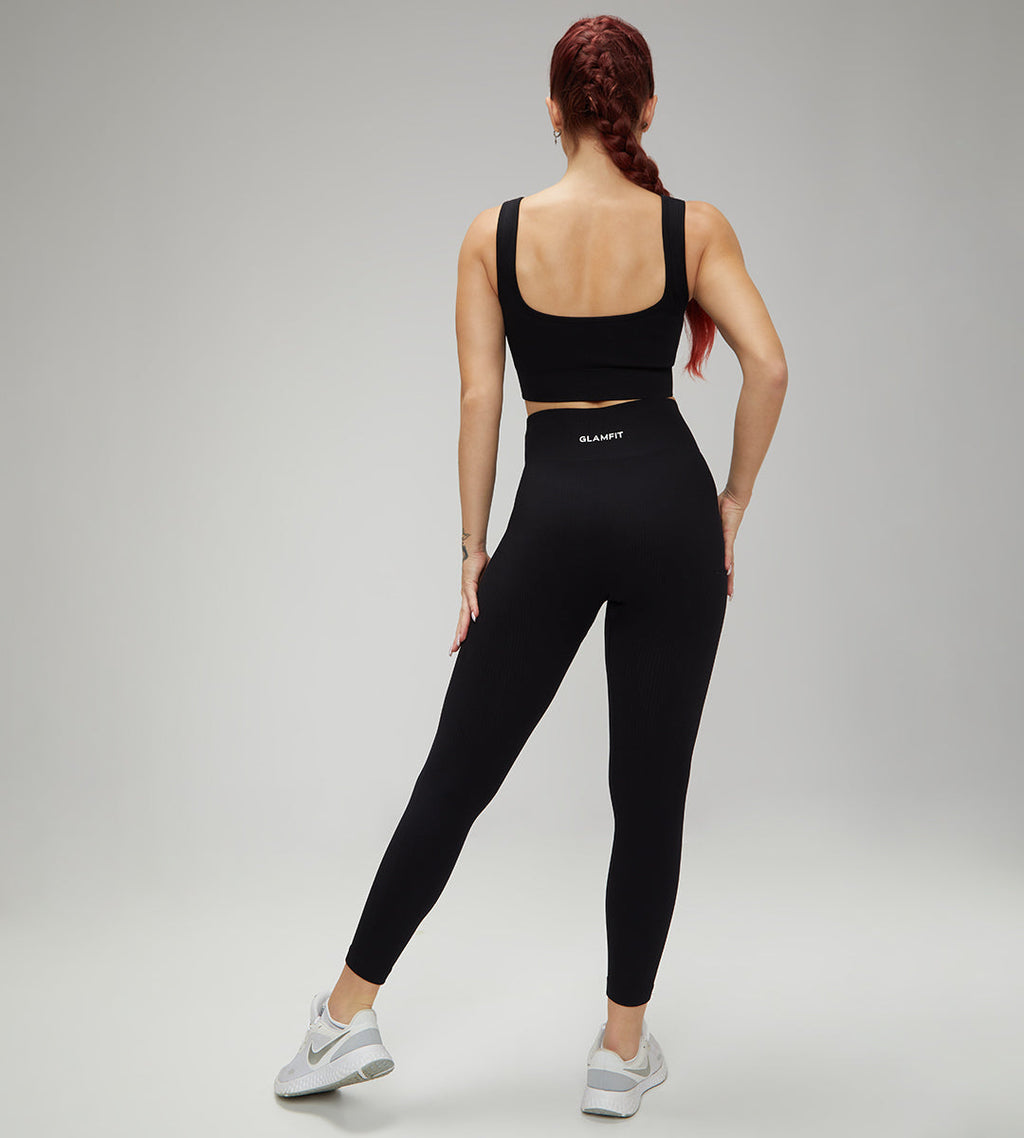 Hot Selling Ribbed Seamless High Waisted Legging, Shorts and  Padded Sportswear 5pcs Set Black + Jacket
