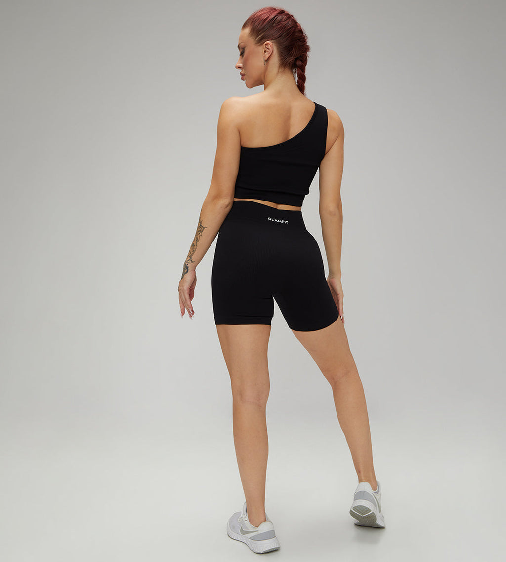 Hot Selling Ribbed Seamless High Waisted Legging, Shorts and  Padded Sportswear 4 pcs Set Black