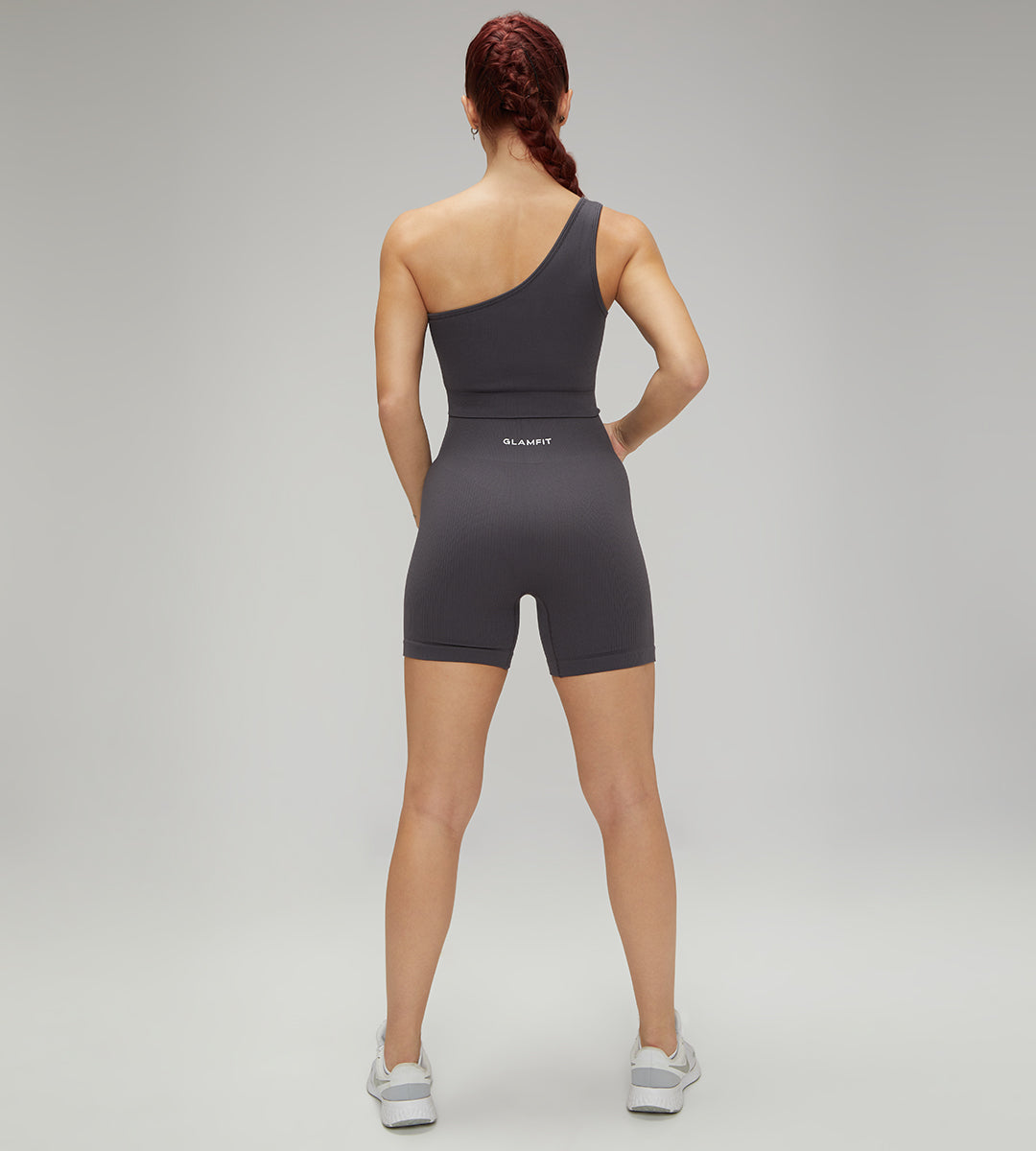 Hot Selling Ribbed Seamless High Waisted Legging, Shorts and Padded Sportswear 4pcs Gym Fashion Set Grey