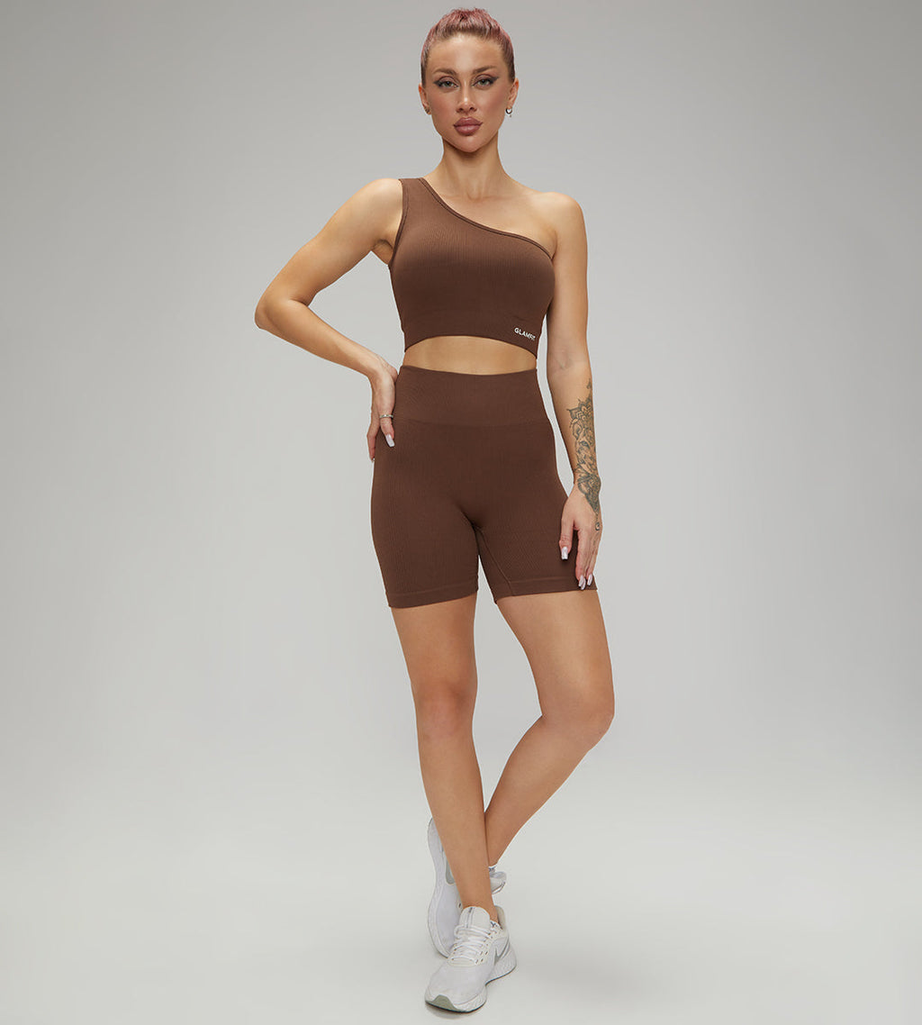 Hot Selling Ribbed Seamless High Waisted Legging, Shorts and  Padded Sportswear 4pcs Gym Fashion Set Brown