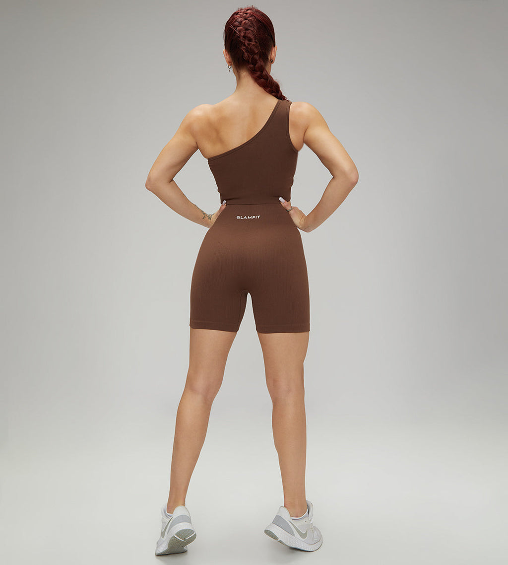 Hot Selling Ribbed Seamless High Waisted Legging, Shorts and  Padded Sportswear 4pcs Gym Fashion Set Brown
