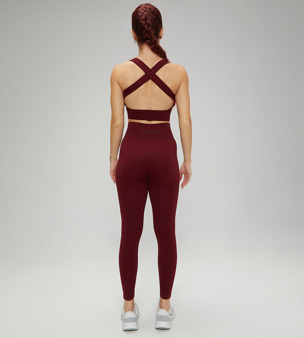 Samless Women 3pcs Yoga Sets Fitness Sport Suit Long Sleeve Zipper with Sport Bra & Leggings Pants Black 3pcs Set Maroon