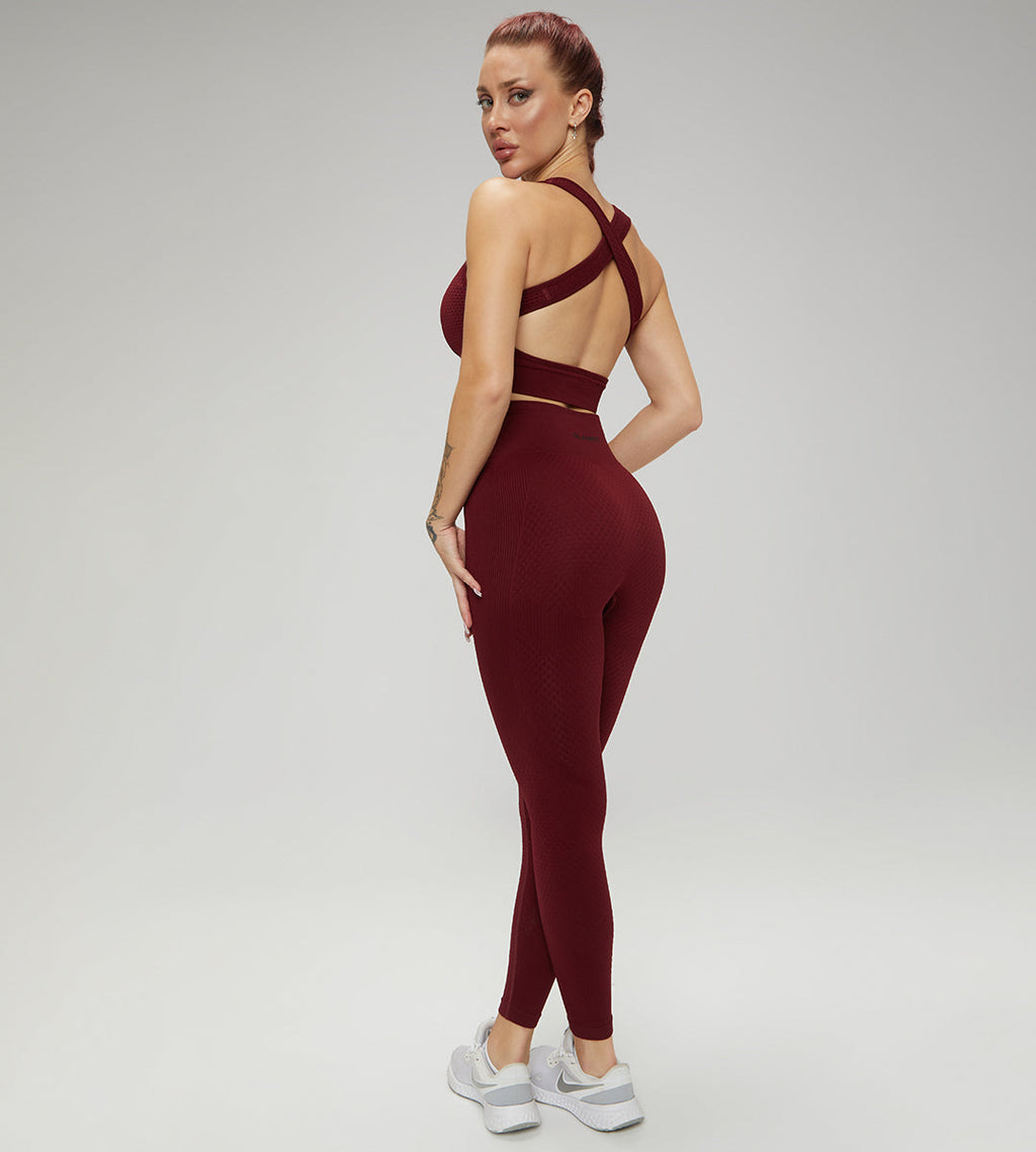 Samless Women 3pcs Yoga Sets Fitness Sport Suit Long Sleeve Zipper with Sport Bra & Leggings Pants Black 3pcs Set Maroon