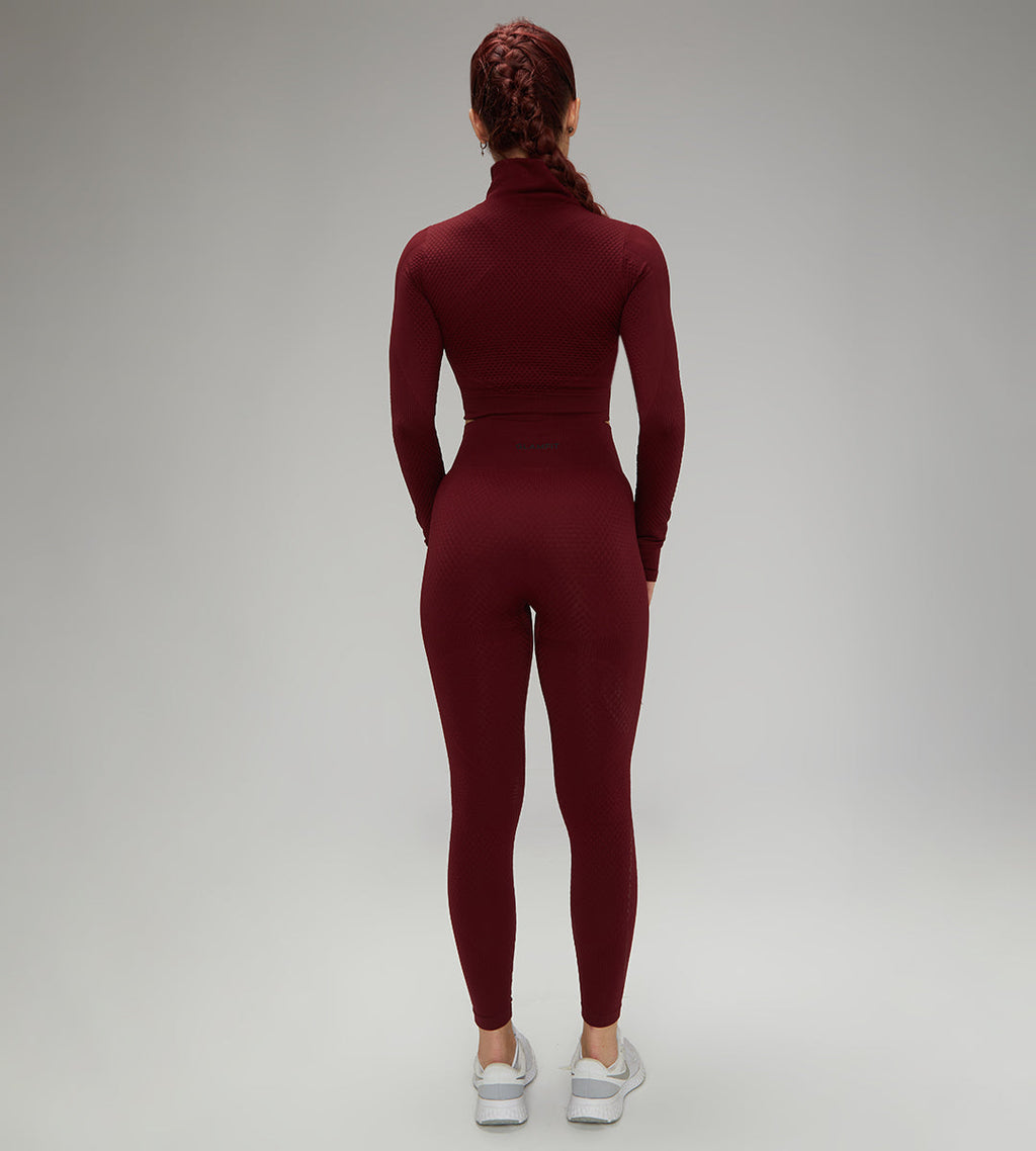 Samless Women 3pcs Yoga Sets Fitness Sport Suit Long Sleeve Zipper with Sport Bra & Leggings Pants Black 3pcs Set Maroon