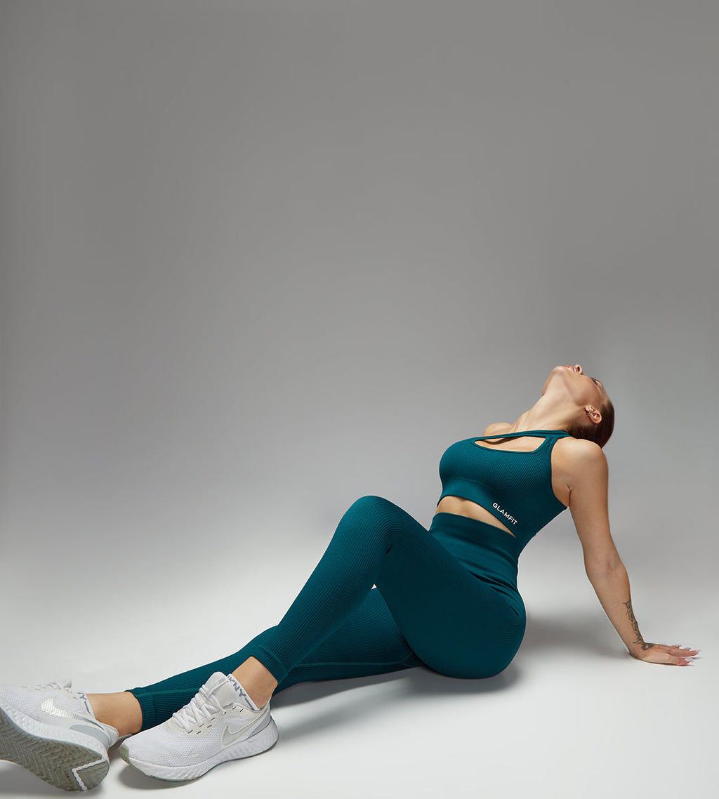 One Shoulder Sports Bra 2pcs Set Green