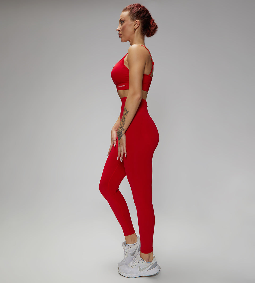 Rib-Knit Ladies High Waist Breathable Sport Pants And ZigZag Back Padded Bra 2pcs Set Red