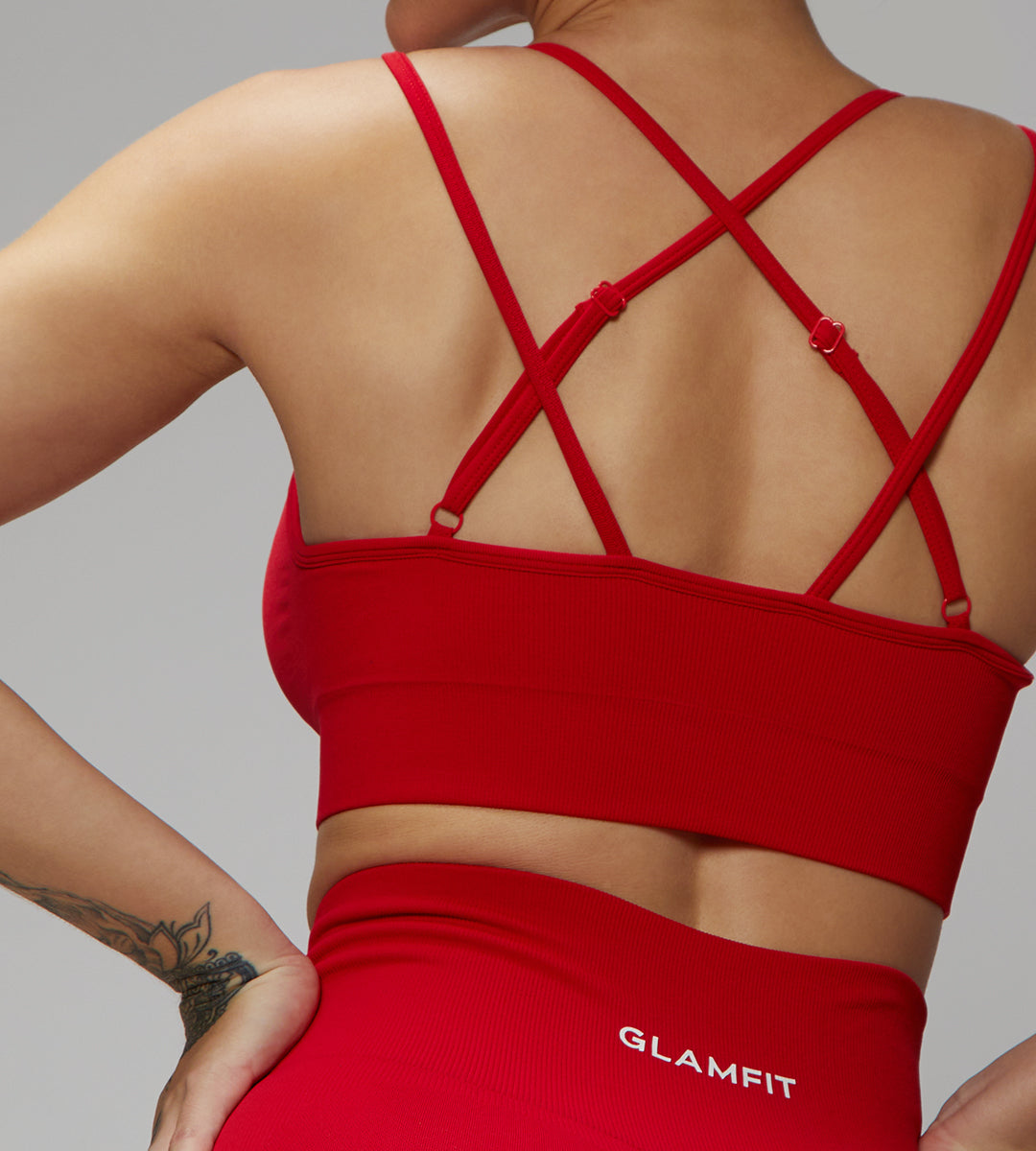 Rib-Knit Ladies High Waist Breathable Sport Pants And ZigZag Back Padded Bra 2pcs Set Red