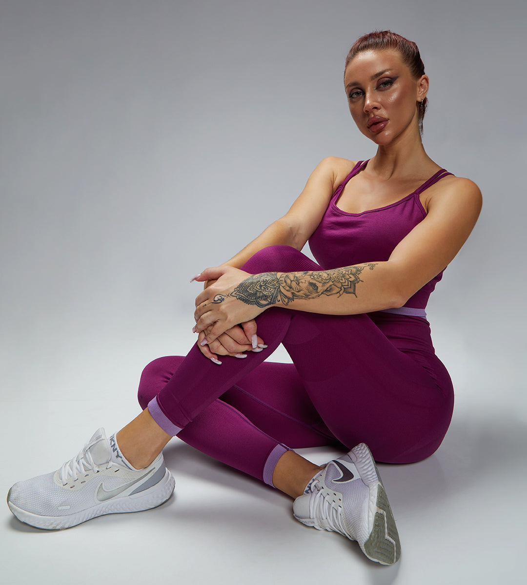 Purple Cross Padded Sport Bra Legging 2pcs Set