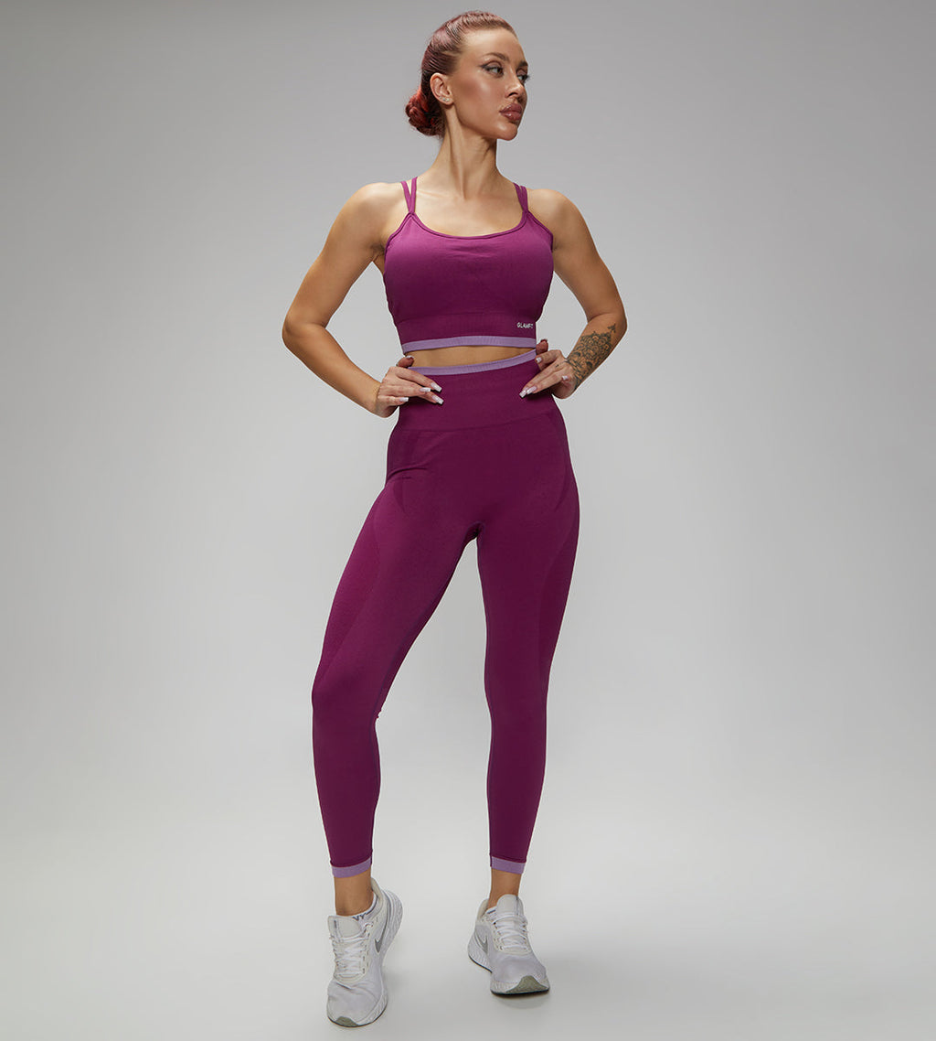 Purple Cross Padded Sport Bra Legging 2pcs Set