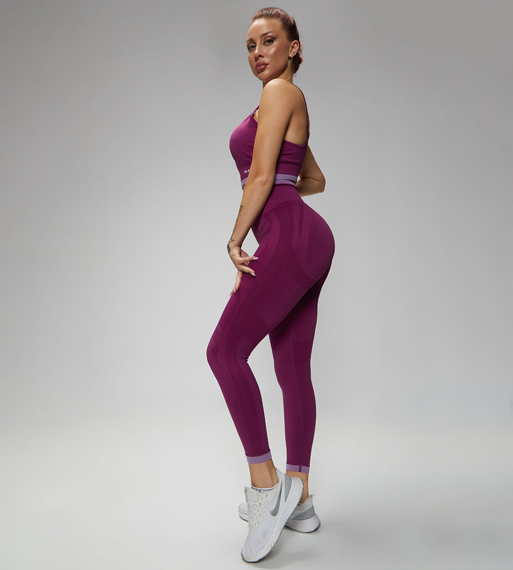 Purple Cross Padded Sport Bra Legging 2pcs Set