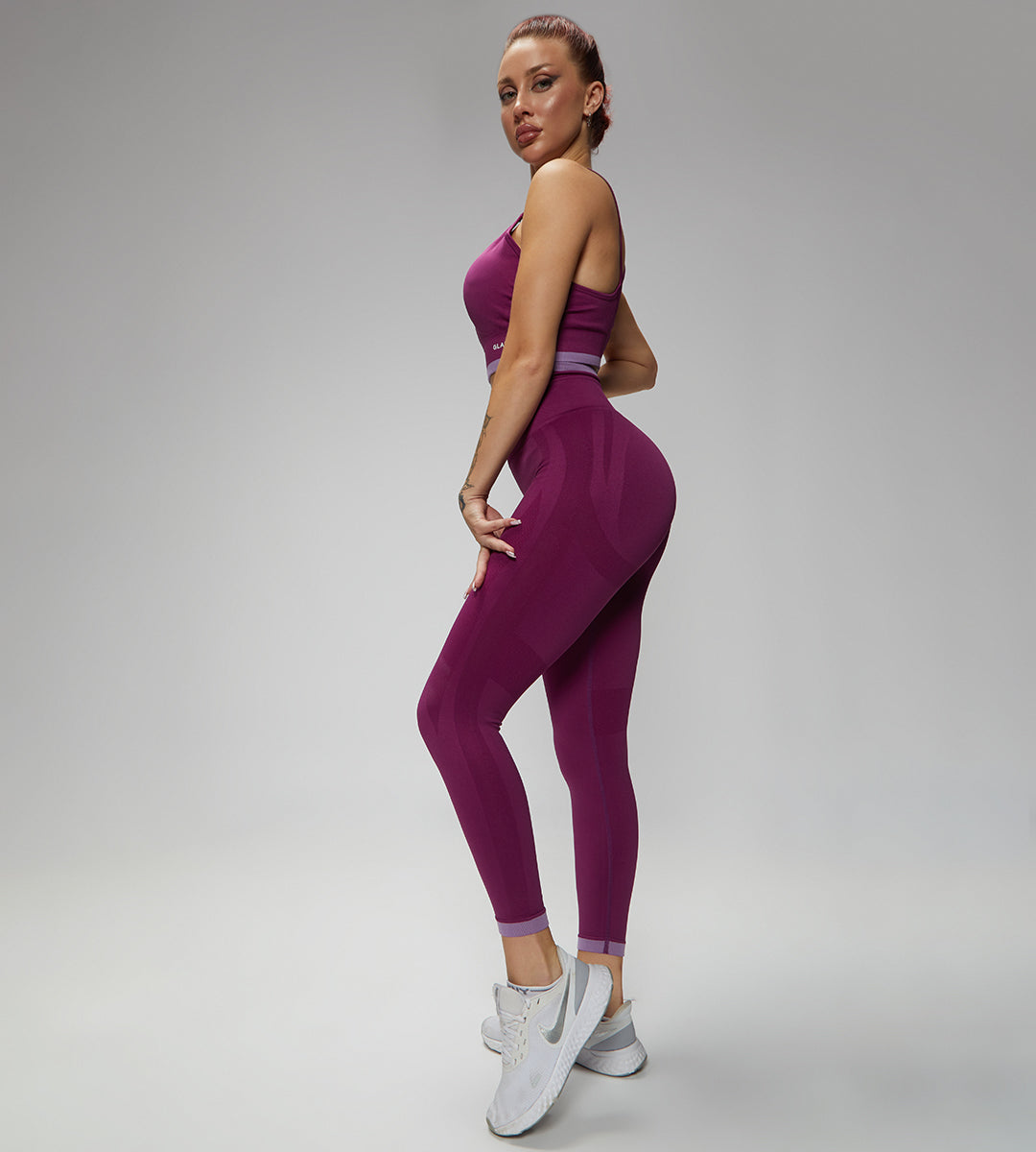 Purple Cross Padded Sport Bra Legging 2pcs Set