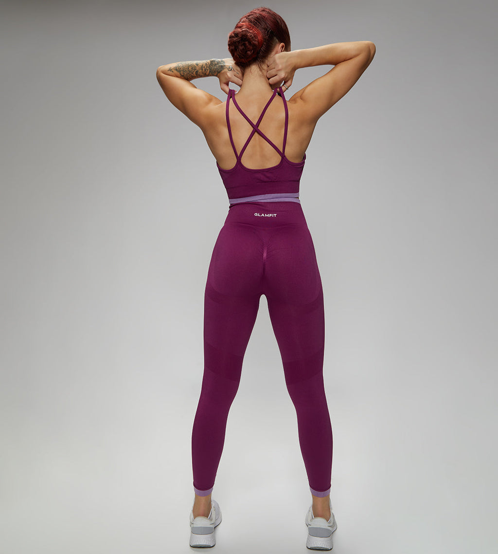 Purple Cross Padded Sport Bra Legging 2pcs Set