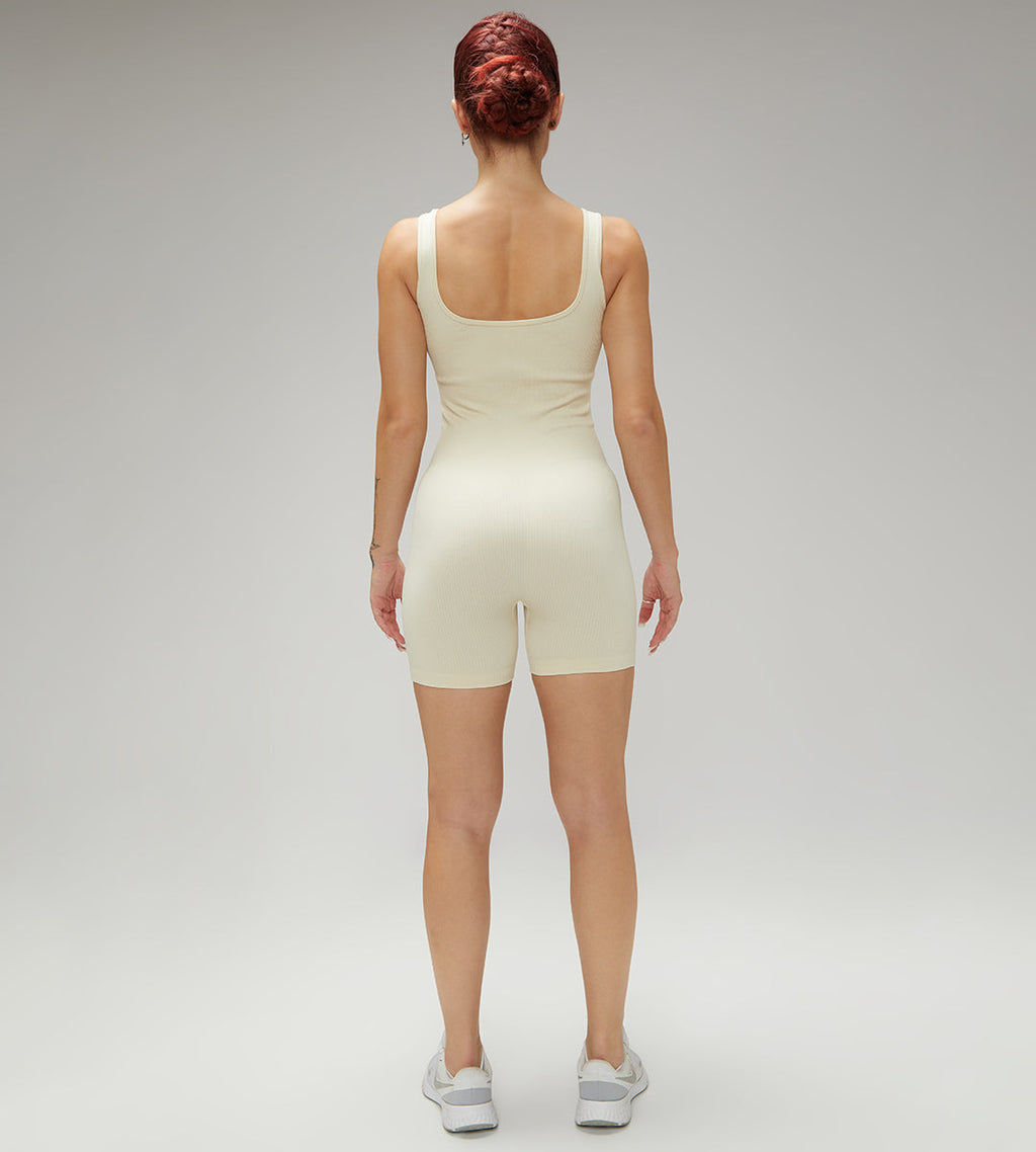Cream Padded Jumpsuit - Sleek One-Piece for Versatile Wear