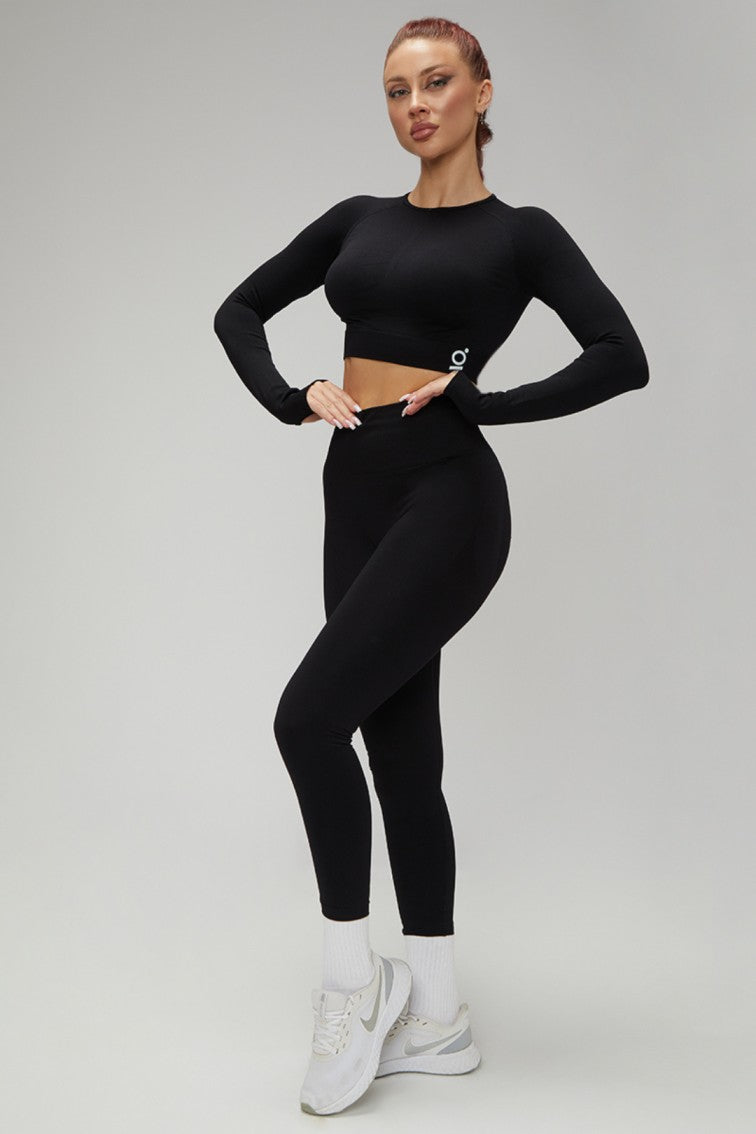 Hot Winter Spring Seamless Long Sleeve Crop Top High Waist Leggings 2psc Set