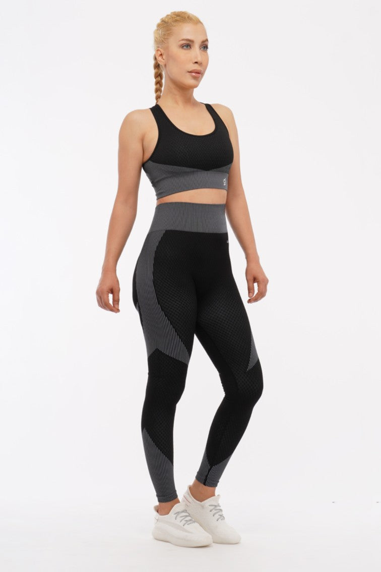 Women Seamless Workout Outfits Sport Bra And Legging Black Gray