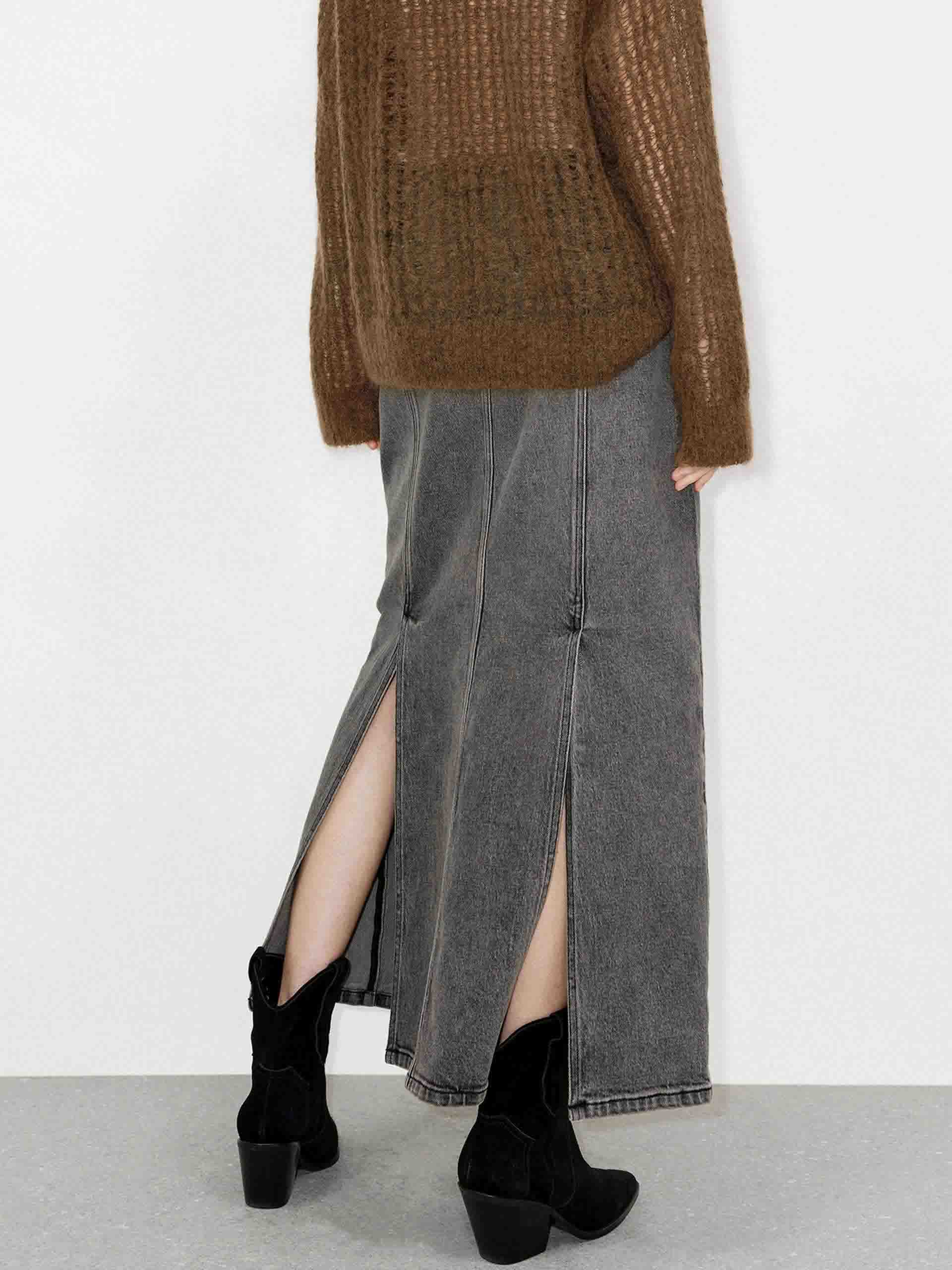 Denim Back Slit Skirt