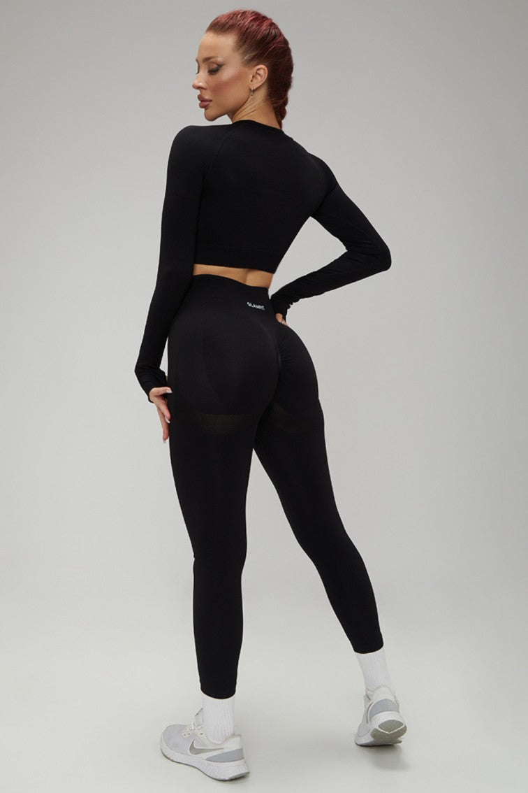 Hot Winter Spring Seamless Long Sleeve Crop Top High Waist Leggings 2psc Set