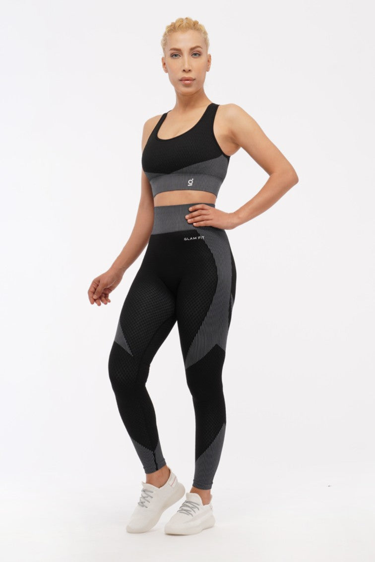 Women Seamless Workout Outfits Sport Bra And Legging Black Gray