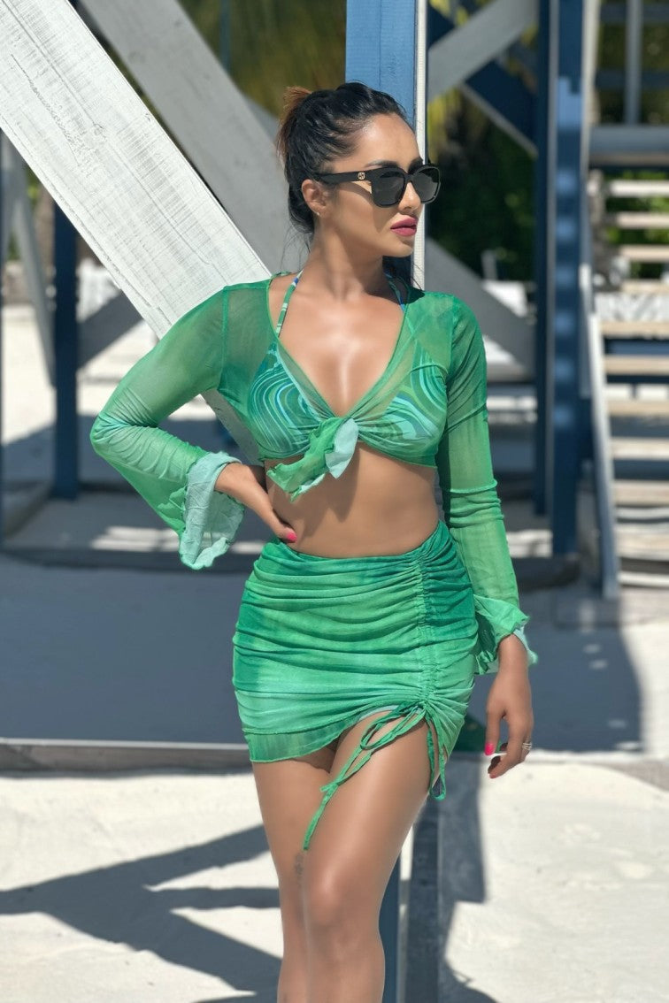 Women 2 Piece Bikini & Skirt Set (Green)